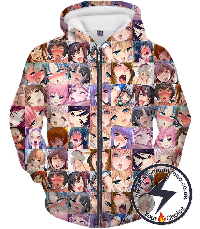Ahegao Zip Up Hoodie in Color